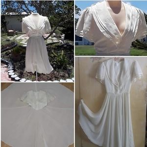 1970s 80s White Chiffon Dress Romantic Full Skirt